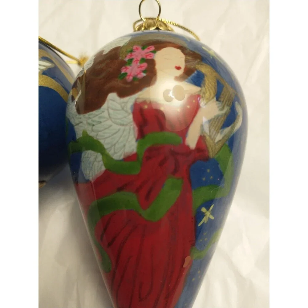 LI BIEN PIER 1 Teardrop 2010 ANGEL Reverse Handpainted Christmas GLASS ORNAMENT
